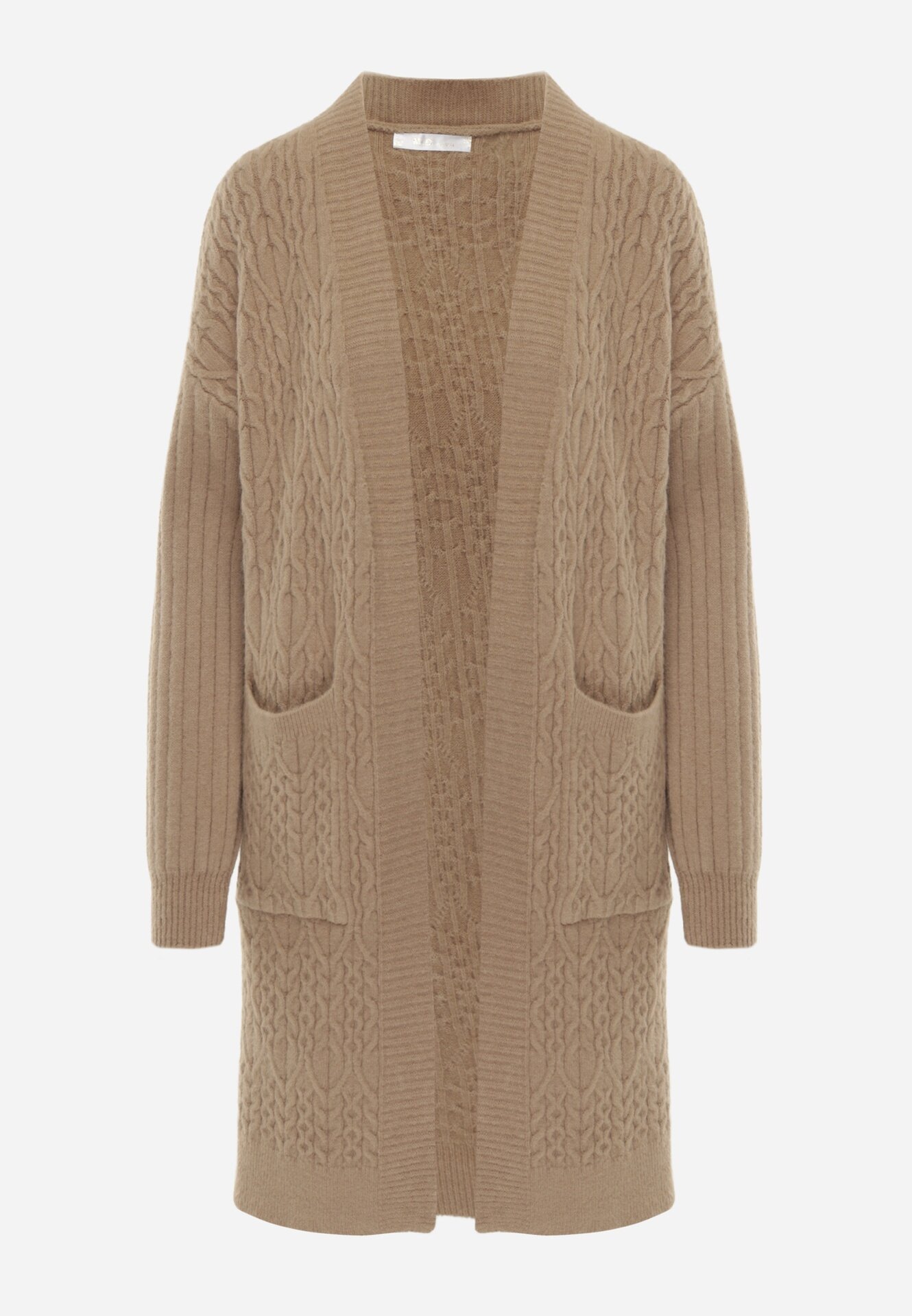 m&d fashion Cardigan lung decorat cu împletitură tip coadă de cal Nyrentia Bej