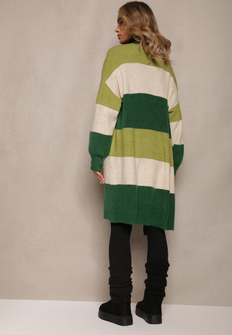 m&d fashion Cardigan Verde Lejer Neîncheiat în Dungi Blikoze