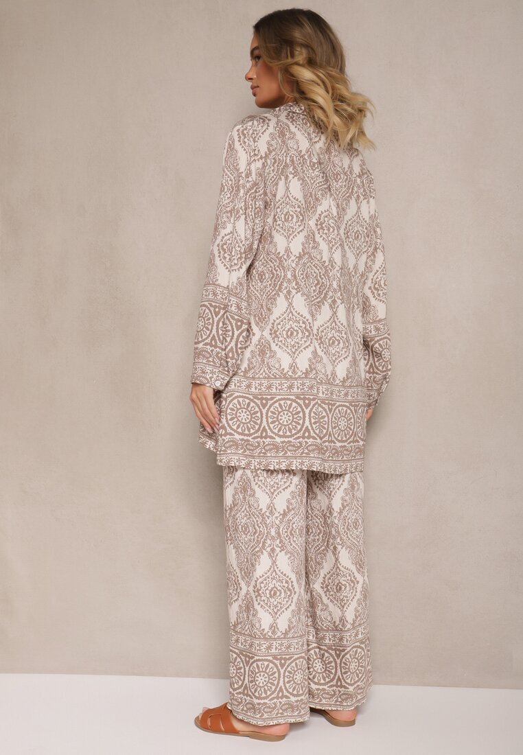 m&d fashion Compleu Bej închis din Vâscoză oversize Cămașă și Pantaloni Nilarithia