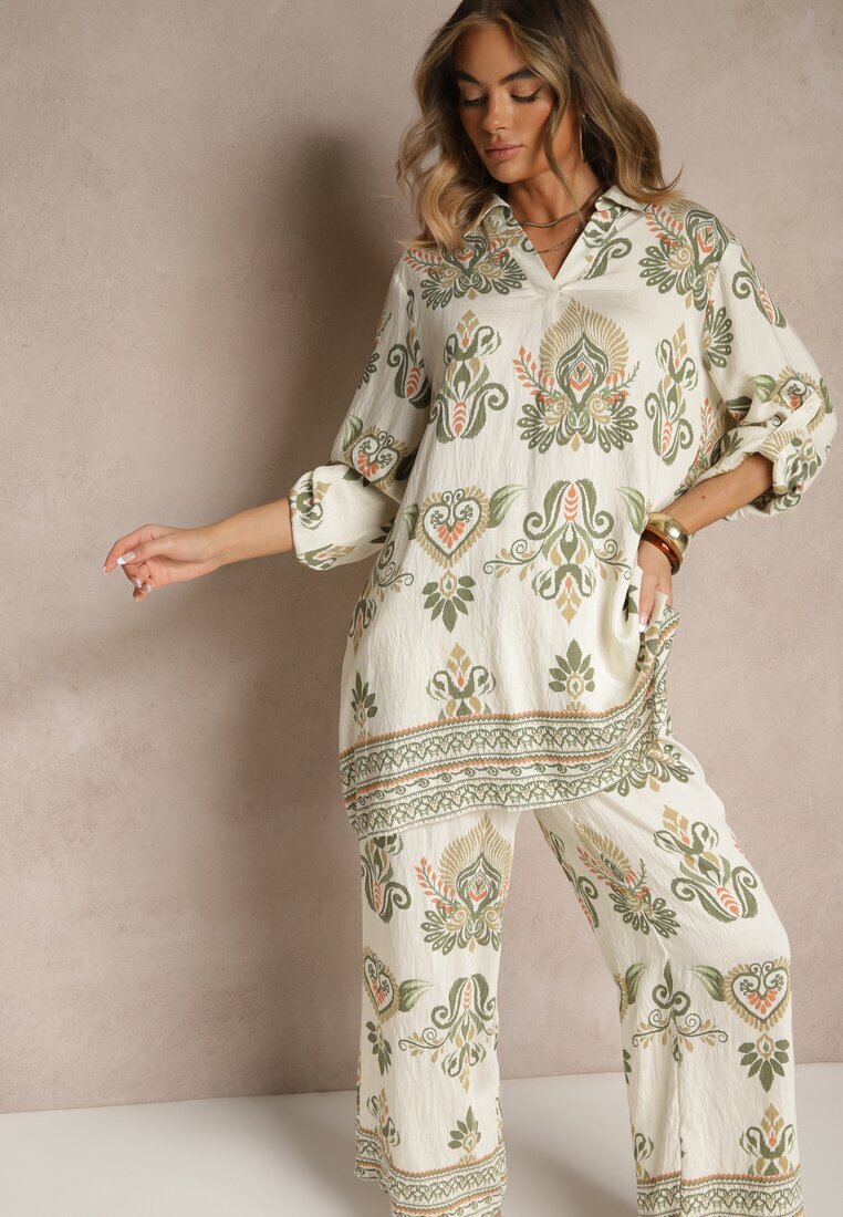m&d fashion Compleu Verde din Vâscoză cu Pantaloni Largi și Bluză Stil Boho Rinadora