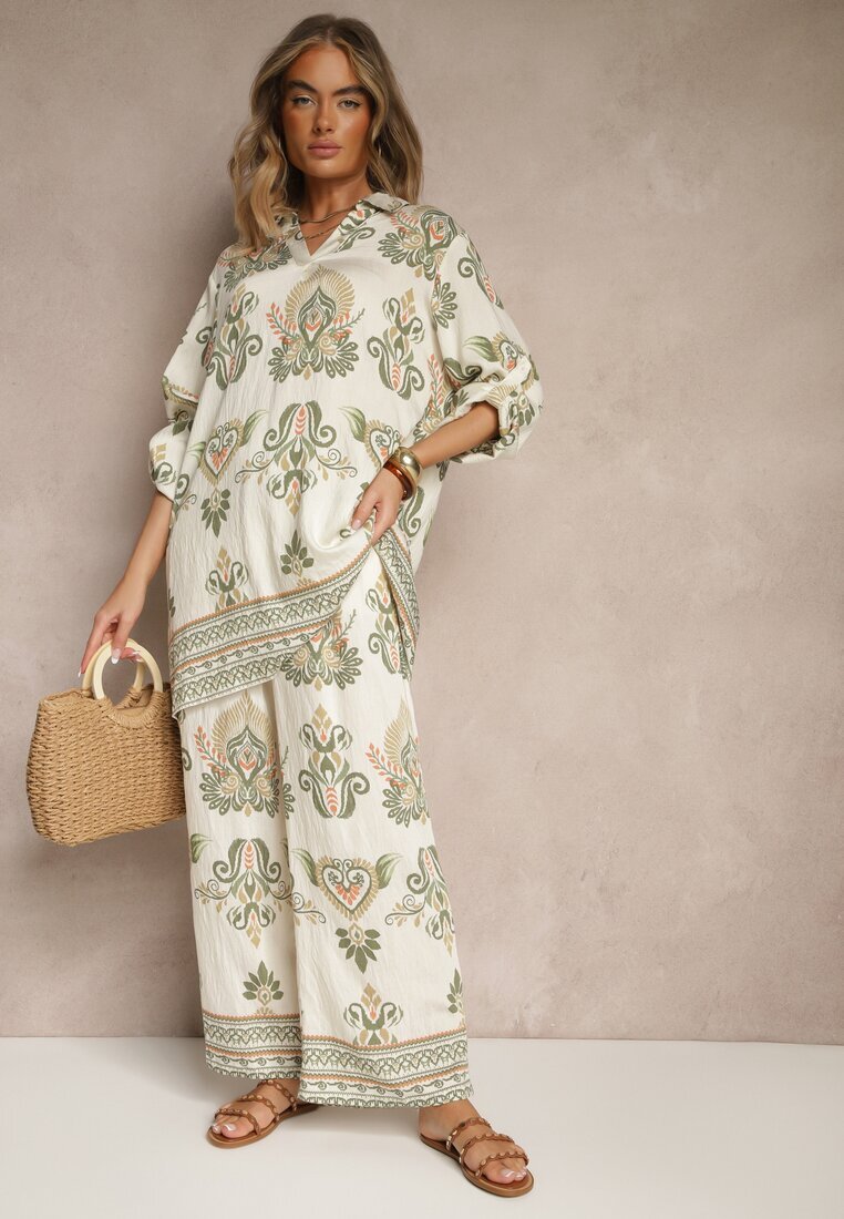 m&d fashion Compleu Verde din Vâscoză cu Pantaloni Largi și Bluză Stil Boho Rinadora