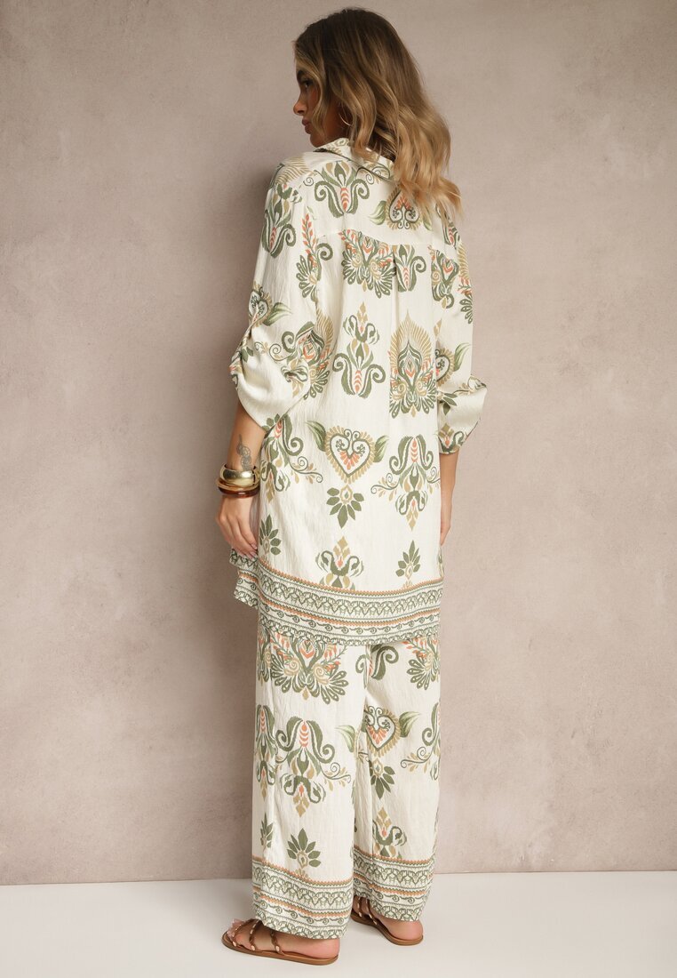 m&d fashion Compleu Verde din Vâscoză cu Pantaloni Largi și Bluză Stil Boho Rinadora