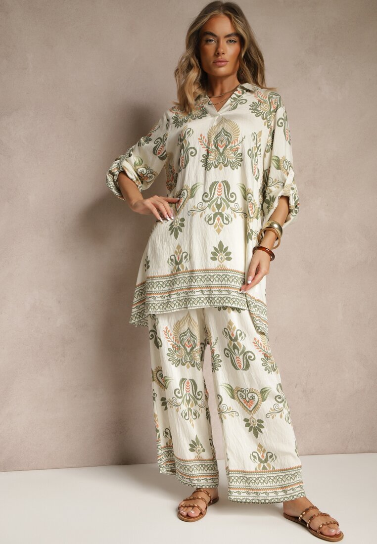 m&d fashion Compleu Verde din Vâscoză cu Pantaloni Largi și Bluză Stil Boho Rinadora