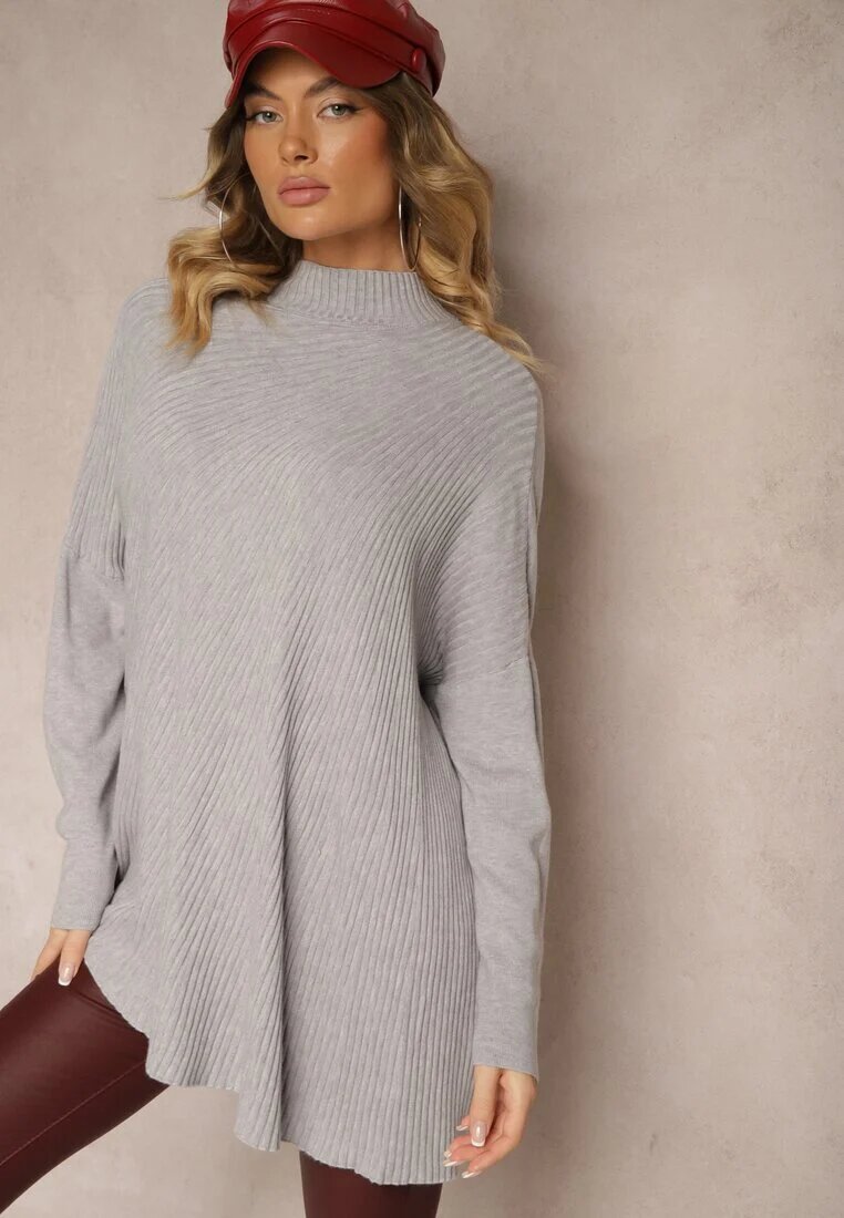 m&d fashion Maletă Gri deschis Asimetrică din Viscoză cu Mâneci tip liliac Realeen