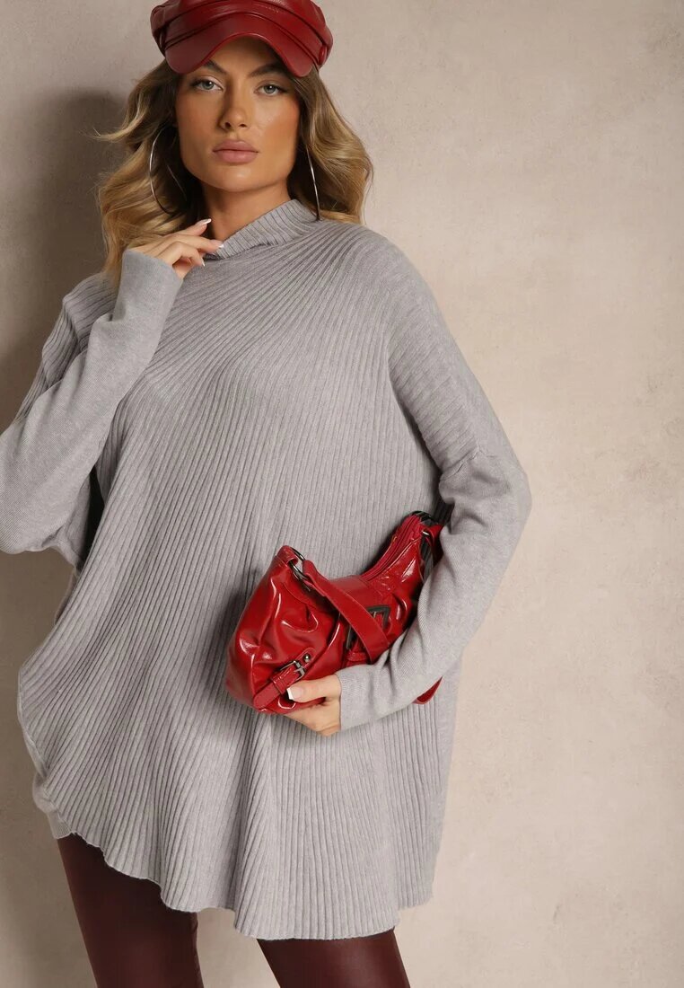 m&d fashion Maletă Gri deschis Asimetrică din Viscoză cu Mâneci tip liliac Realeen