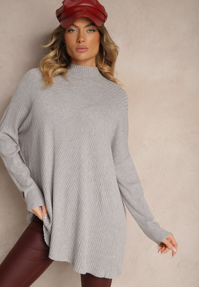 m&d fashion Maletă Gri deschis Asimetrică din Viscoză cu Mâneci tip liliac Realeen
