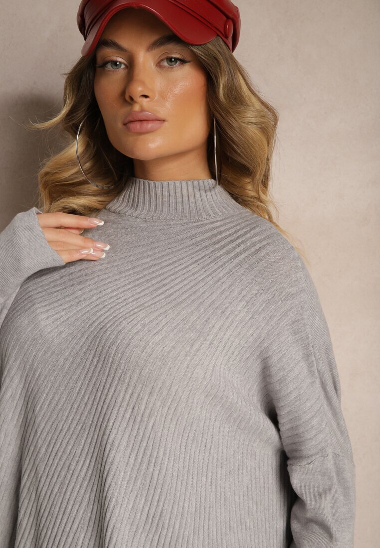 m&d fashion Maletă Gri deschis Asimetrică din Viscoză cu Mâneci tip liliac Realeen