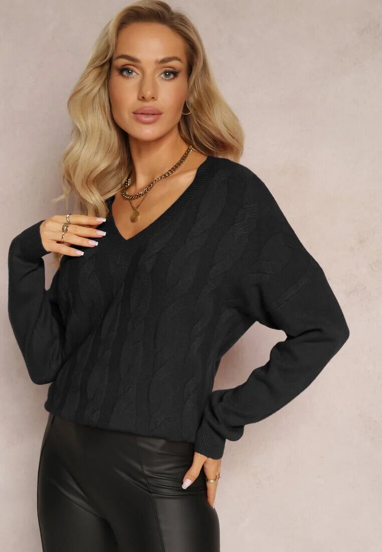 m&d fashion Pulover Negru cu croială clasică cu decolteu în V Ezechiele