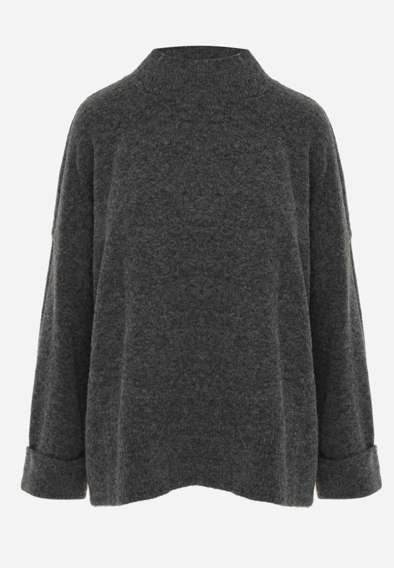 m&d fashion Pulover oversize cu amestec de lână cu guler tip tunică și manșete întoarse Olsenne Gri închis