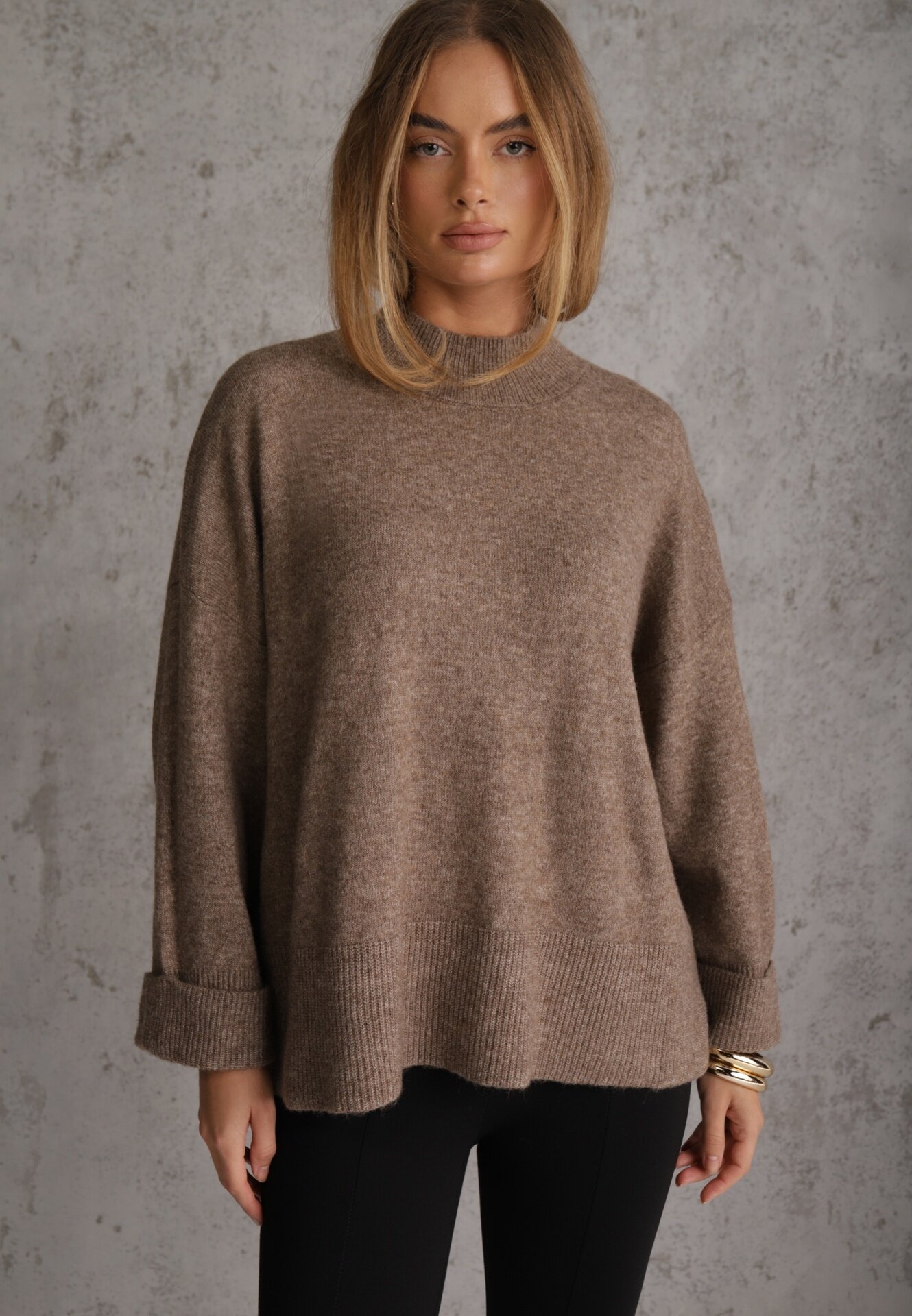 m&d fashion Pulover oversize cu amestec de lână cu guler tip tunică și manșete întoarse Olsenne Maro