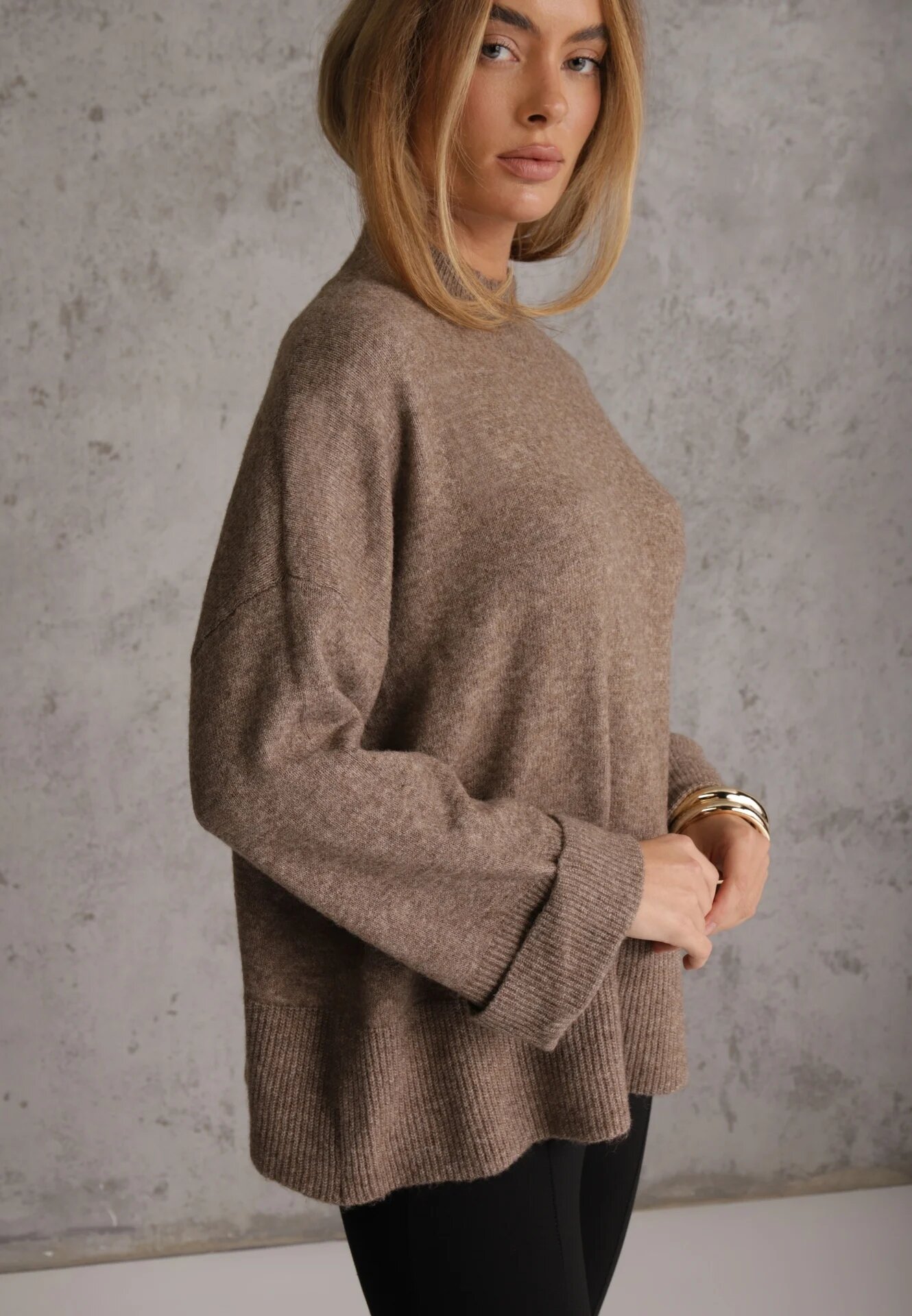 m&d fashion Pulover oversize cu amestec de lână cu guler tip tunică și manșete întoarse Olsenne Maro