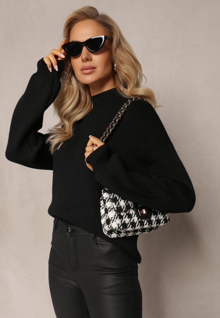 m&d fashion Pulover pe gât Negru Simplu cu nervuri Germifa