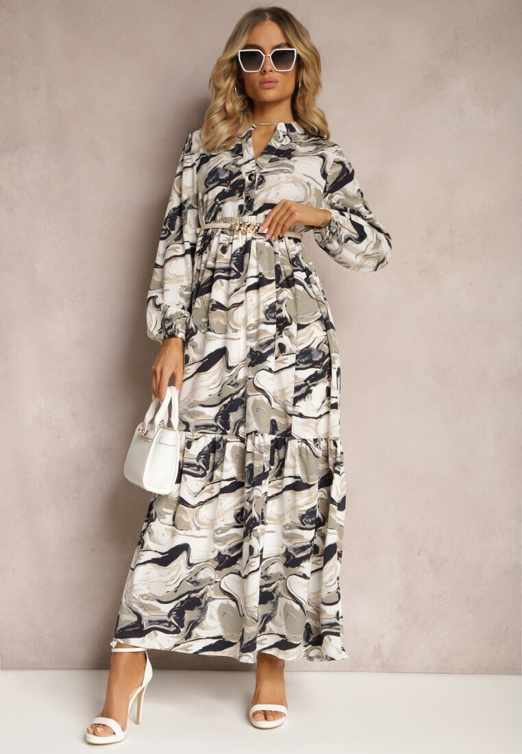 m&d fashion Rochie Albă cu croi evazat în imprimeu abstract Aganotha