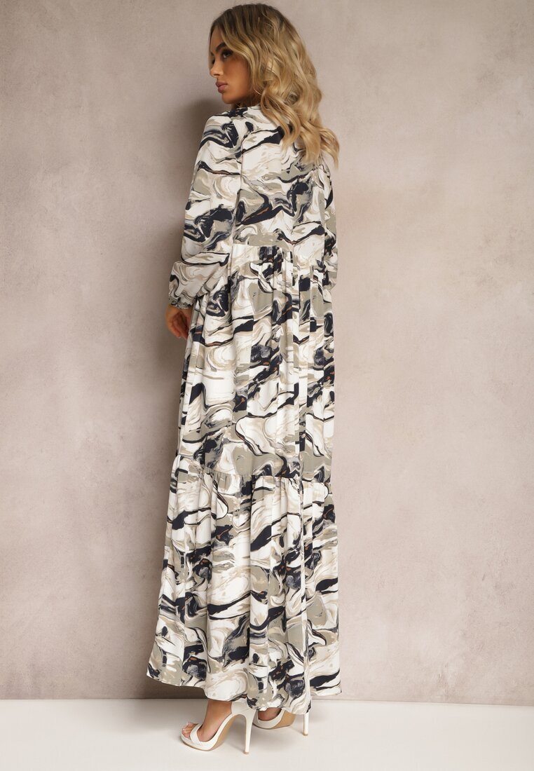 m&d fashion Rochie Albă cu croi evazat în imprimeu abstract Aganotha