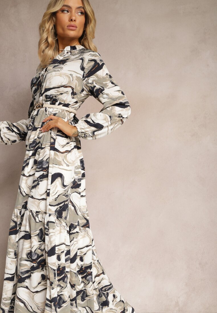m&d fashion Rochie Albă cu croi evazat în imprimeu abstract Aganotha