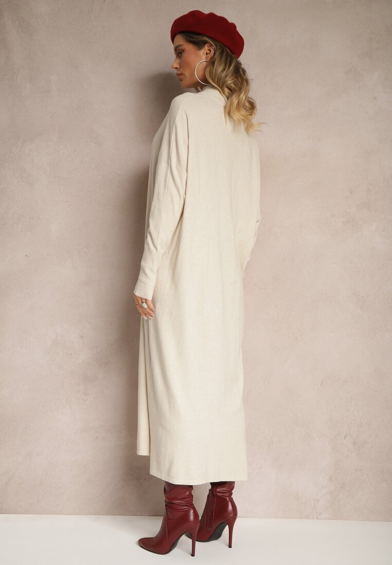 m&d fashion Rochie Albă Tip cutie Tricotată cu Viscoză și Guler înalt Rinnine