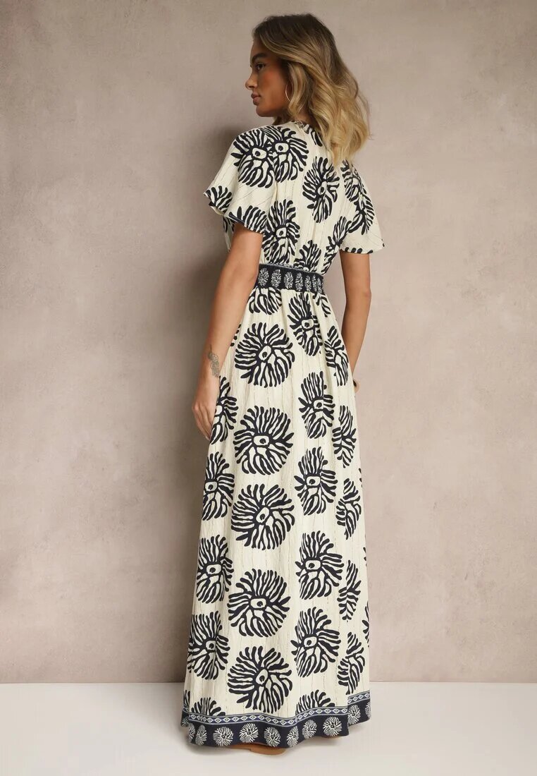 m&d fashion Rochie albastră cu imprimeu boho din viscoză evazată cu decolteu în V Palarina