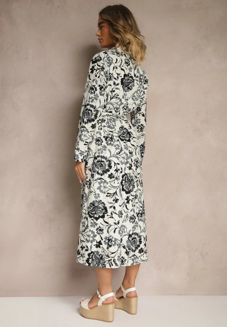 m&d fashion Rochie albastră de viscoză cu imprimeu floral tip cămașă cu curea Zelkiona