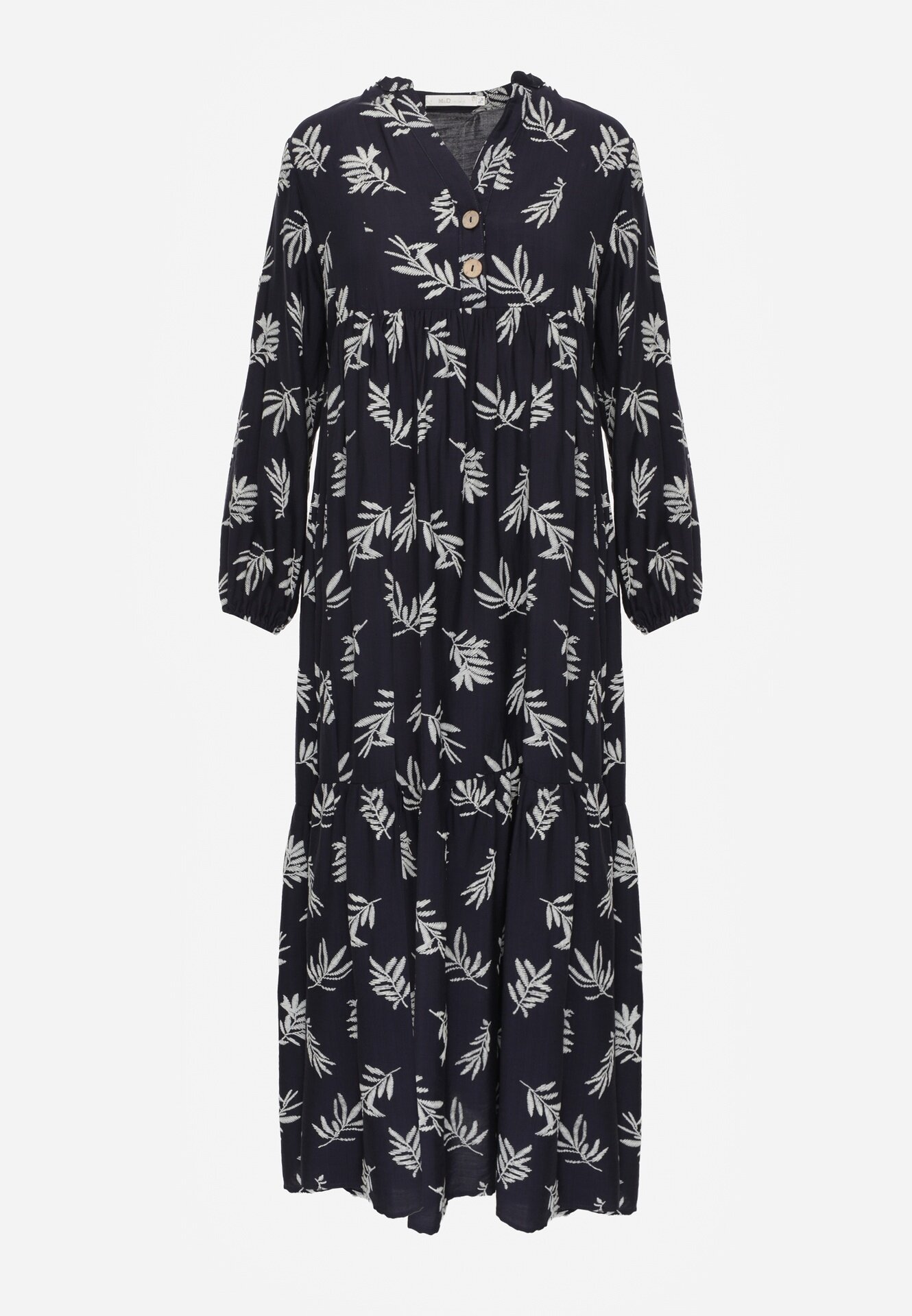 m&d fashion Rochie albastră din viscoză cu croi evazat cu nasturi la decolteu Seave