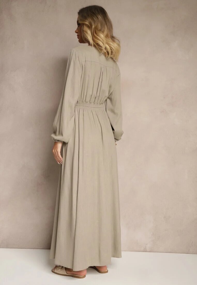 m&d fashion Rochie bej cu in și viscoză cu croială evazată cu nasturi decorativi Maitena