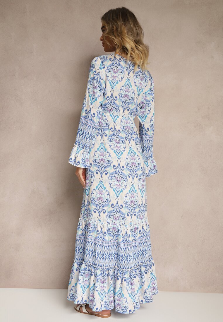 m&d fashion Rochie Cloș Albastră din Bumbac și Viscoză Stil Etnic Sollema