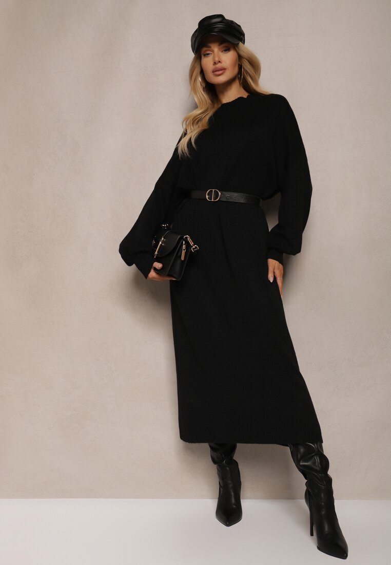m&d fashion Rochie Dreaptă Neagră din Vâscoză și guler tip maletă Salindra