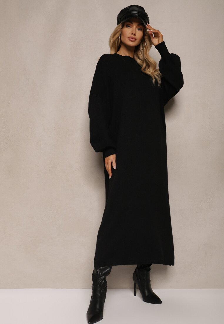 m&d fashion Rochie Dreaptă Neagră din Vâscoză și guler tip maletă Salindra