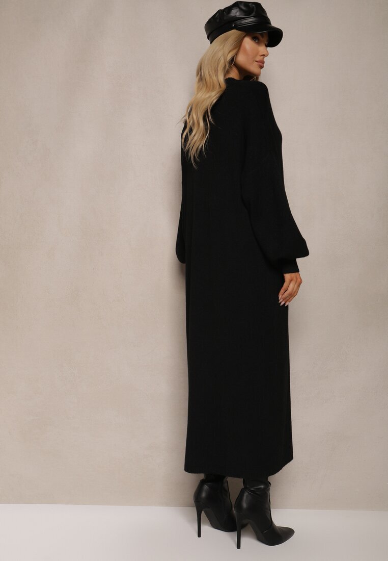 m&d fashion Rochie Dreaptă Neagră din Vâscoză și guler tip maletă Salindra