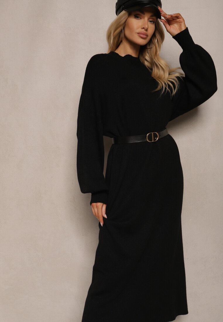 m&d fashion Rochie Dreaptă Neagră din Vâscoză și guler tip maletă Salindra