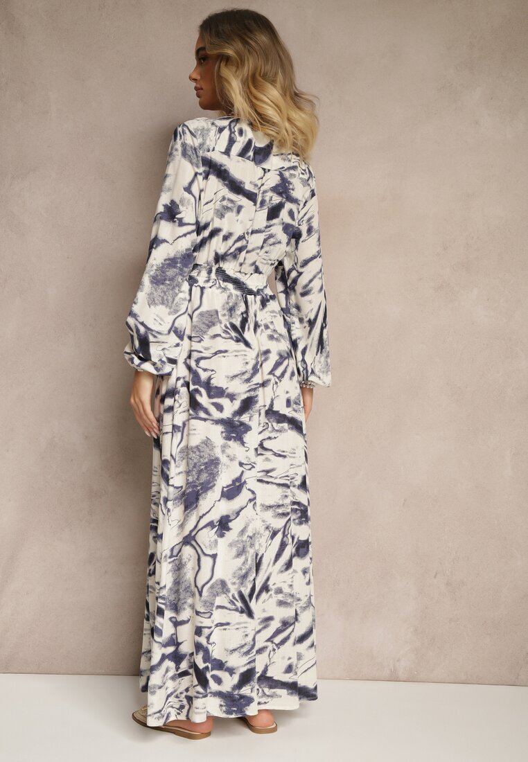 m&d fashion Rochie evazată albastră din viscoză cu imprimeu abstract cu elastic în talie Felpio