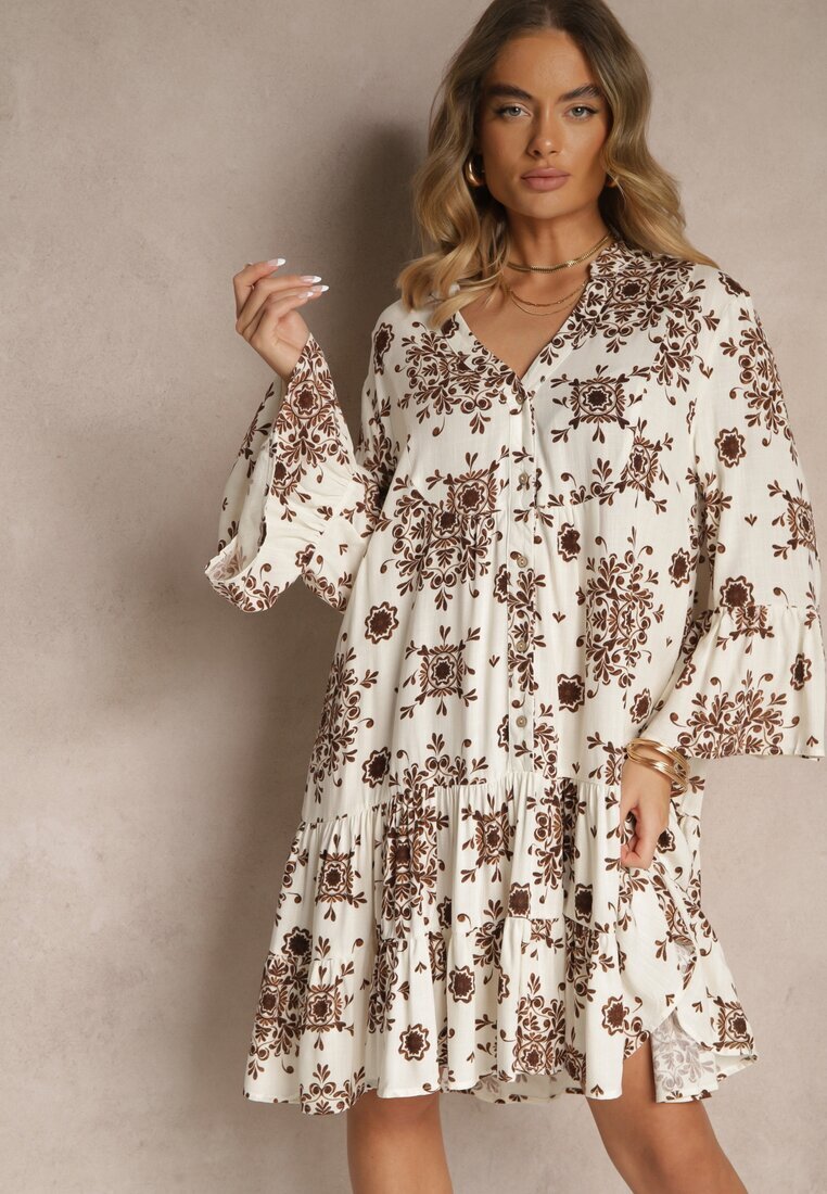 m&d fashion Rochie Maro din Vâscoză Decorată cu Motiv Geometric Filionea