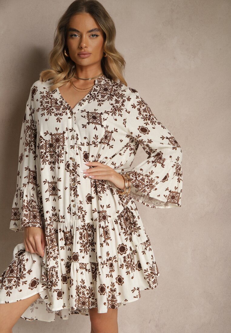 m&d fashion Rochie Maro din Vâscoză Decorată cu Motiv Geometric Filionea