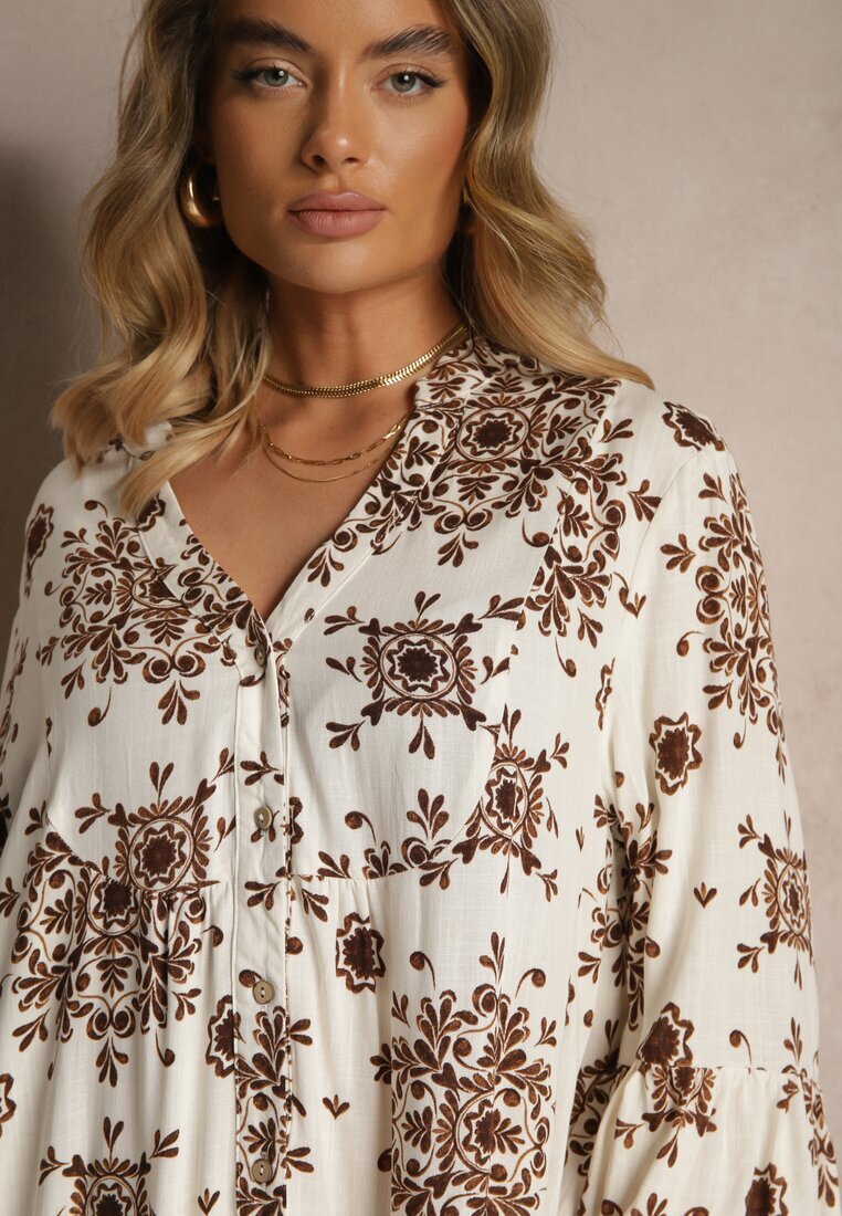 m&d fashion Rochie Maro din Vâscoză Decorată cu Motiv Geometric Filionea