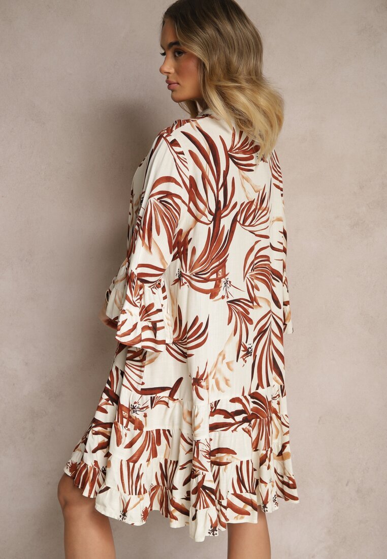 m&d fashion Rochie Maro Evazată din Vâscoză cu Volane cu Motiv Floral Ridivaria