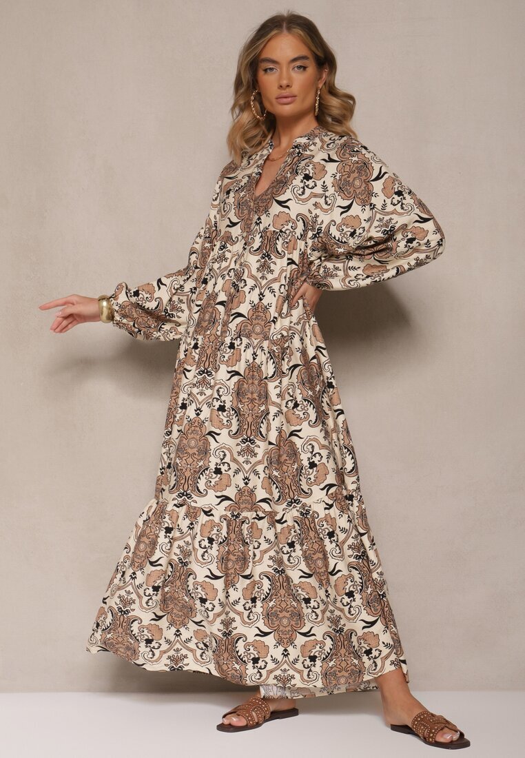 m&d fashion Rochie Maro Evazată din Viscoză cu Decolteu în V Atenavela
