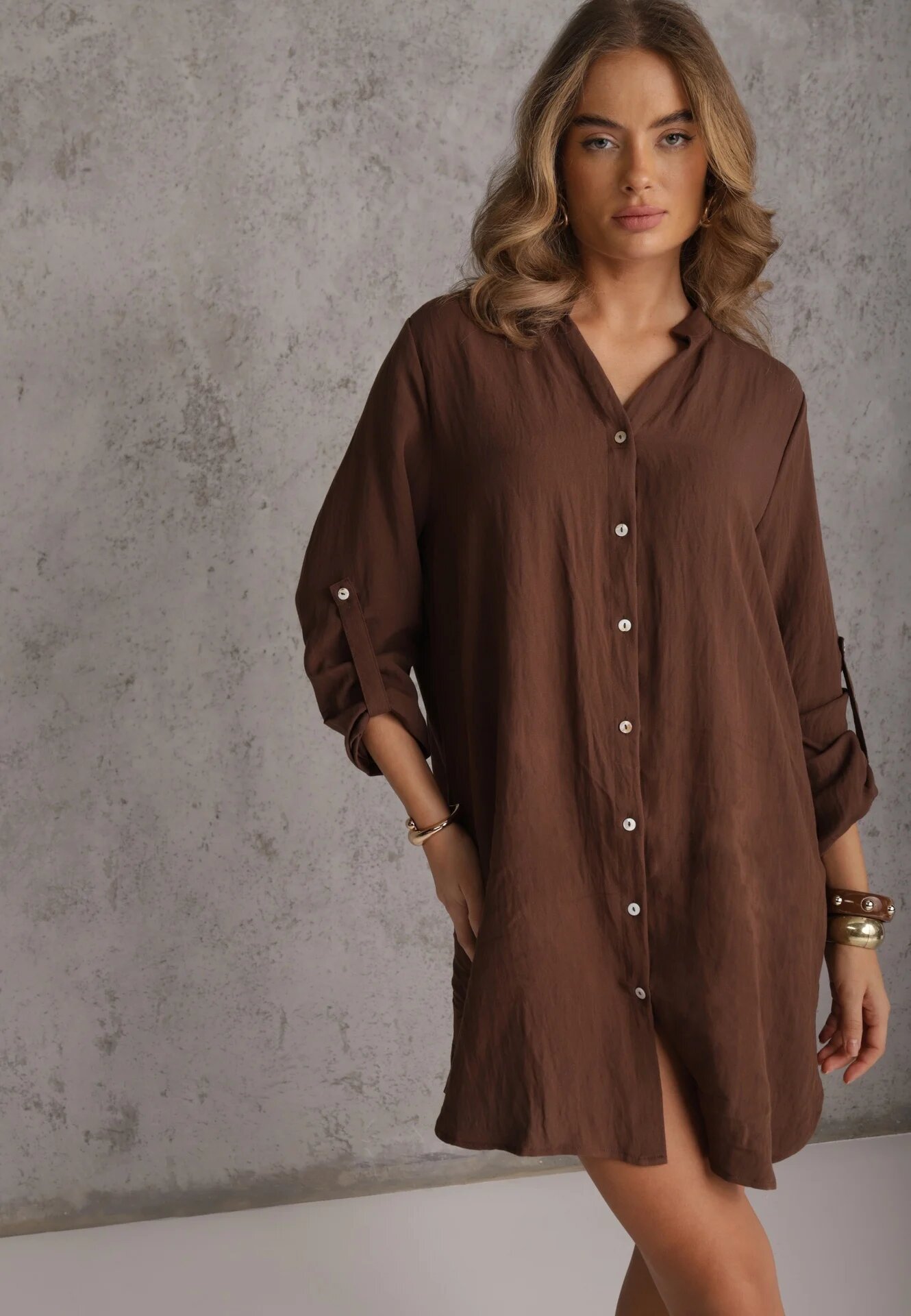 m&d fashion Rochie Maro Tip cutie din Bumbac Oversize cu Decolteu în V Elavellis