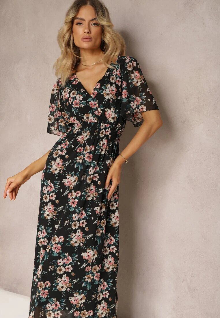 m&d fashion Rochie Neagră cu Legătură la Spate cu Mânecă Scurtă și Fir Metalic Mleada