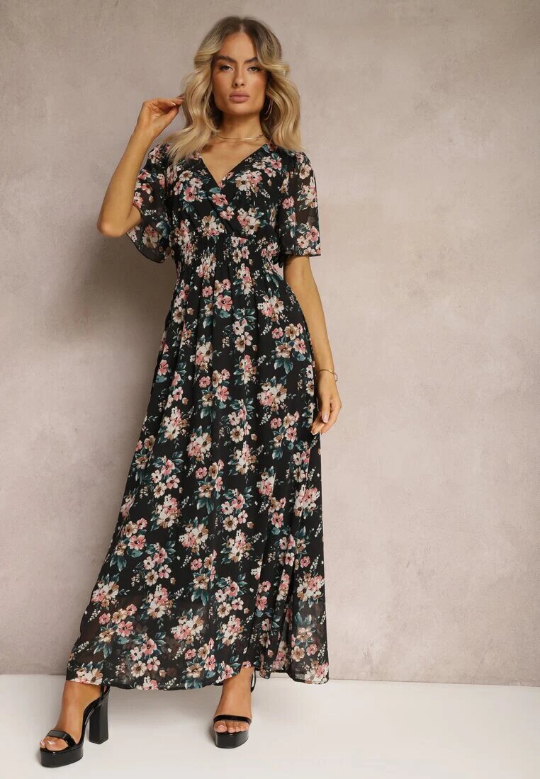 m&d fashion Rochie Neagră cu Legătură la Spate cu Mânecă Scurtă și Fir Metalic Mleada
