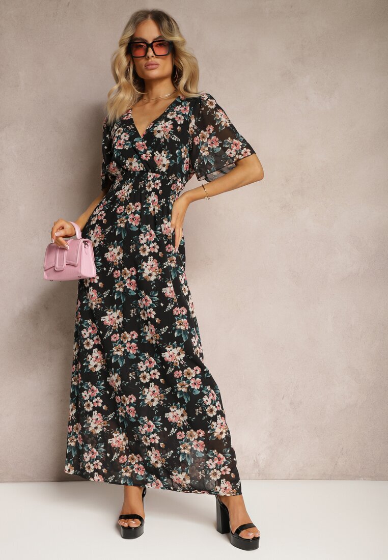 m&d fashion Rochie Neagră cu Legătură la Spate cu Mânecă Scurtă și Fir Metalic Mleada
