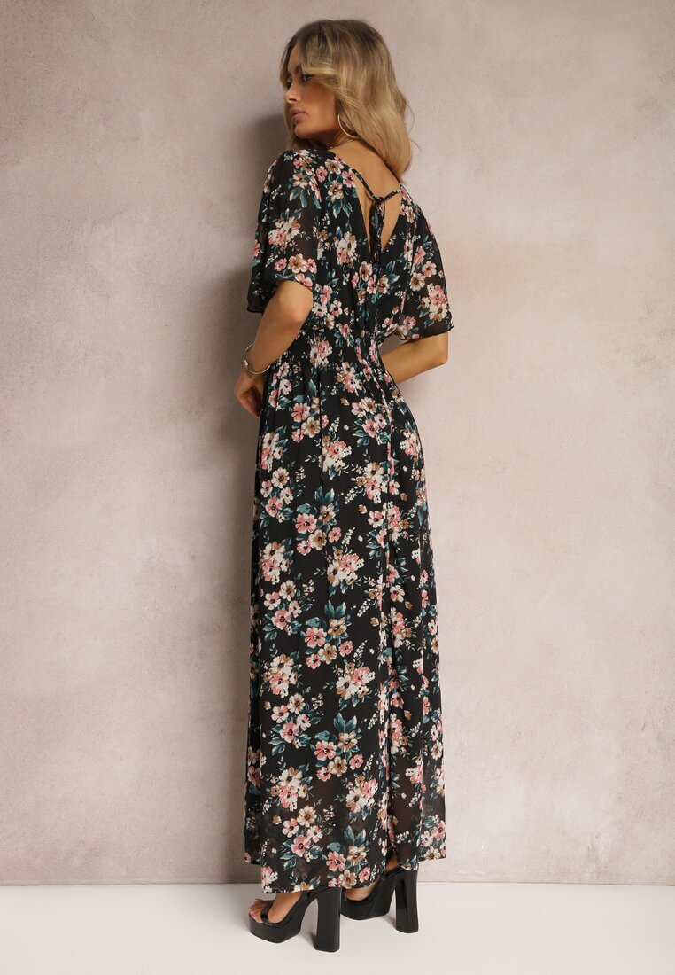 m&d fashion Rochie Neagră cu Legătură la Spate cu Mânecă Scurtă și Fir Metalic Mleada