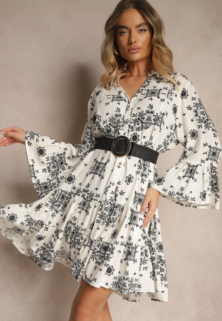 m&d fashion Rochie Neagră din Viscoză Decorată cu Motiv Geometric Filionea