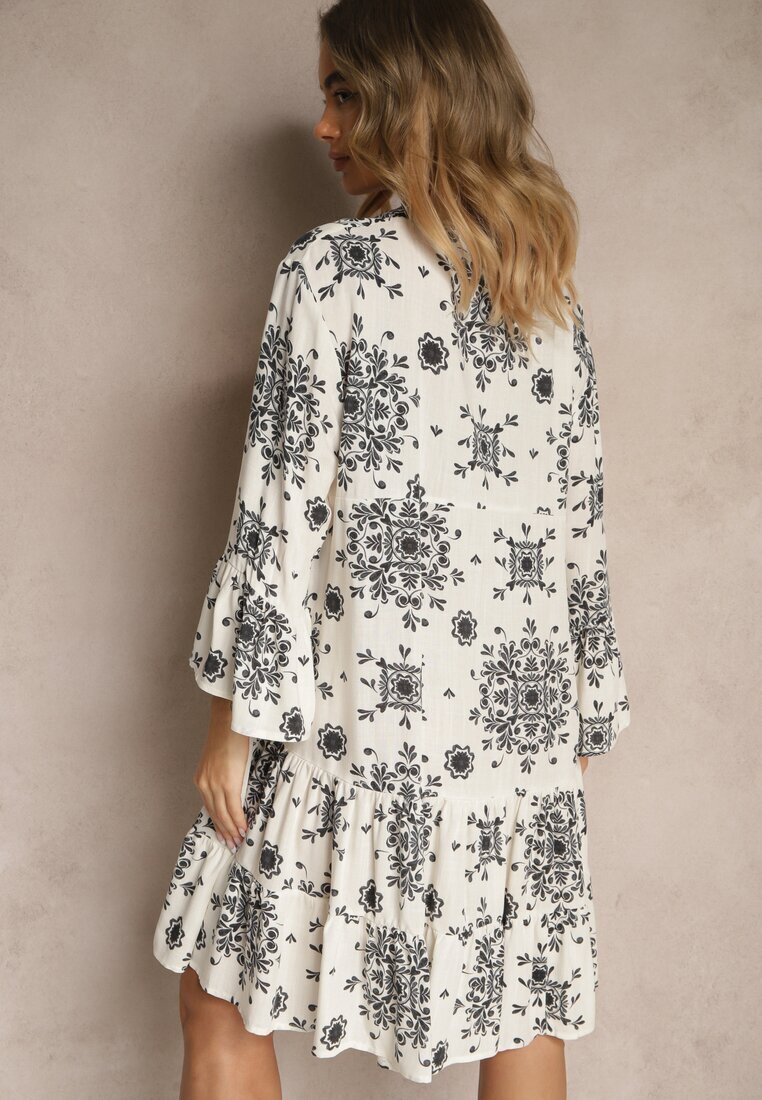 m&d fashion Rochie Neagră din Viscoză Decorată cu Motiv Geometric Filionea
