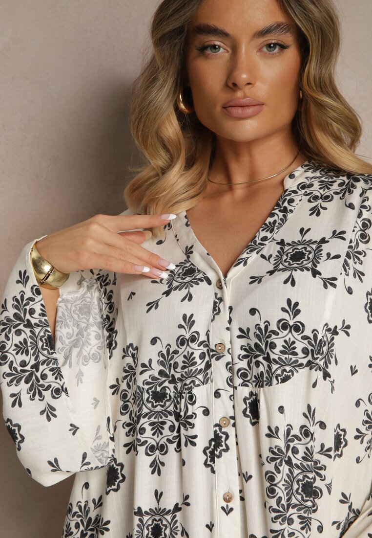 m&d fashion Rochie Neagră din Viscoză Decorată cu Motiv Geometric Filionea