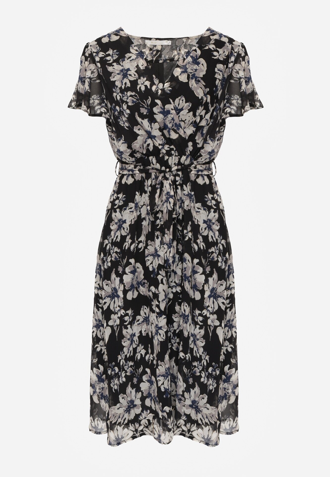 m&d fashion Rochie negră petrecută cu cordon de legat cu imprimeu floral cu sclipici Runewea