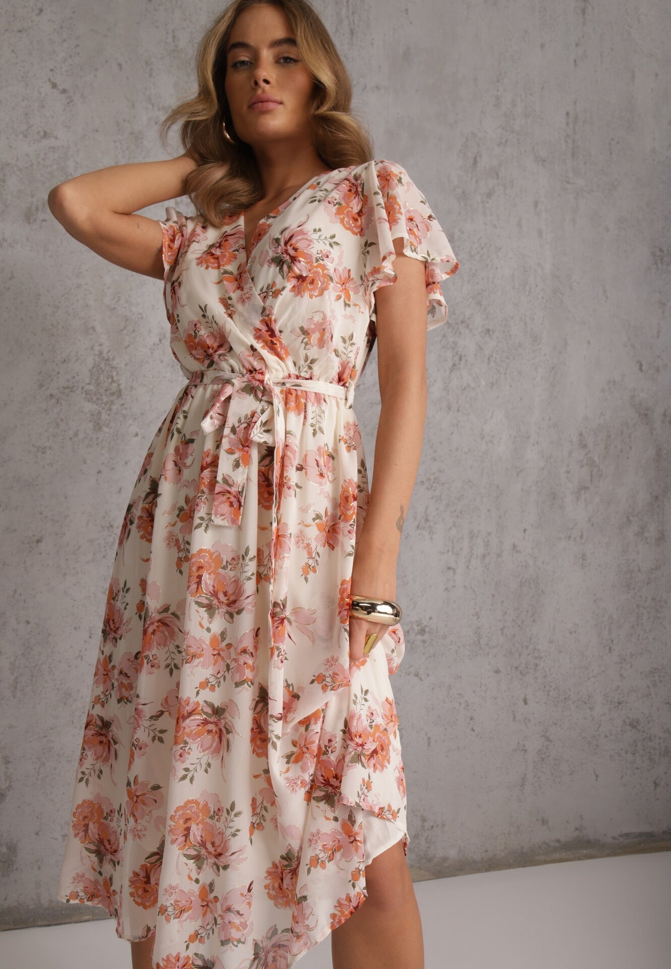 m&d fashion Rochie petrecută rozalie cu cordon în talie decorată cu sclipici Plumse