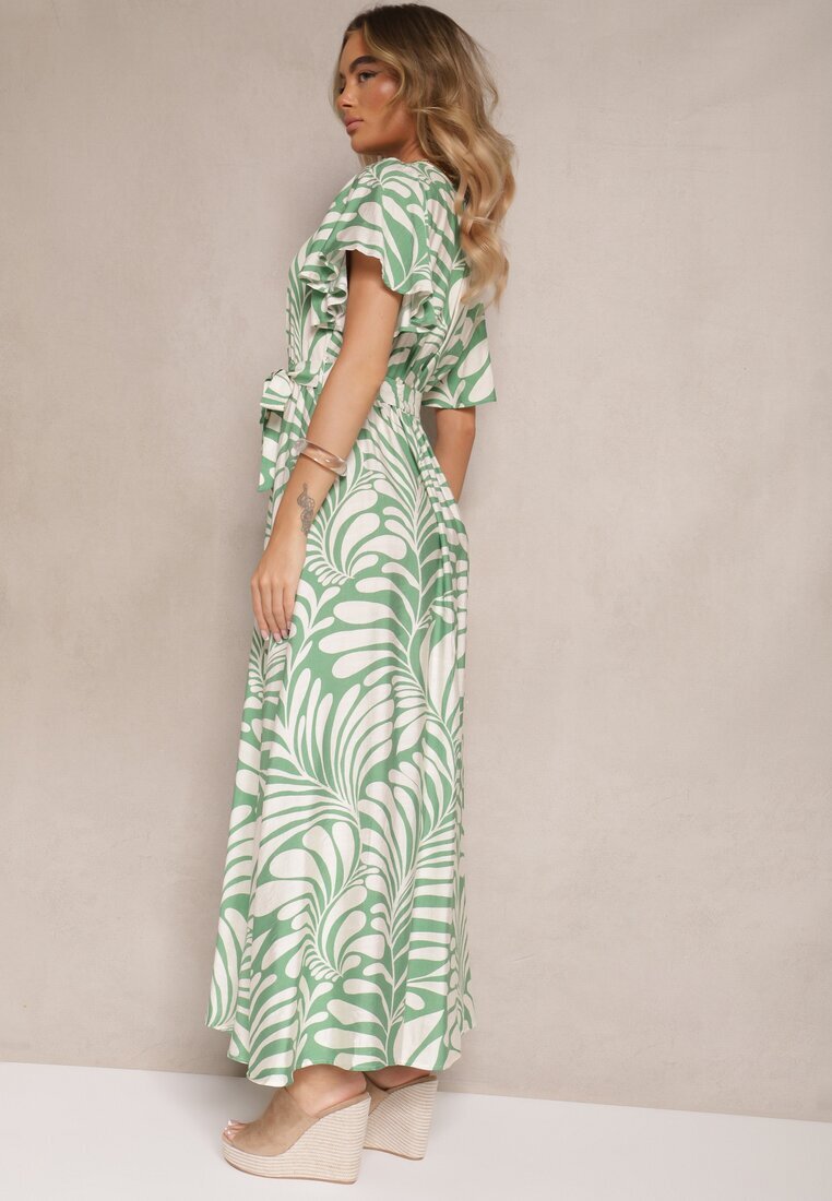 m&d fashion Rochie Petrecută Verde din Viscoză Imprimată cu Motiv Floral Dinea