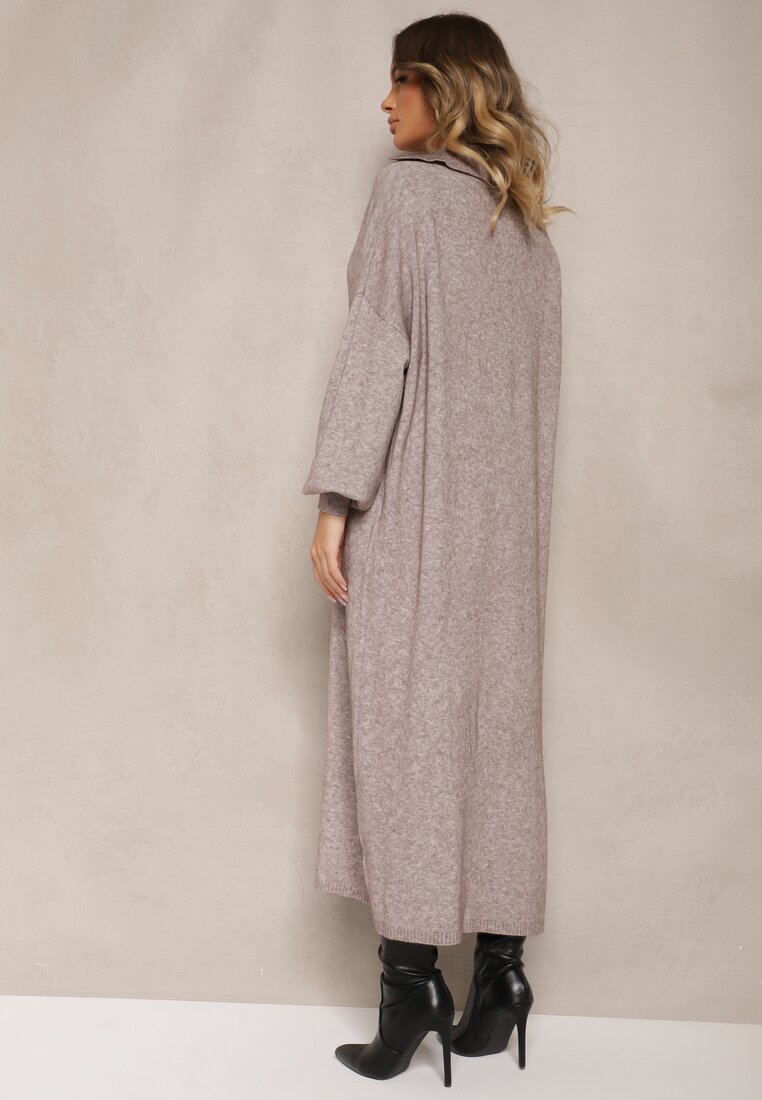 m&d fashion Rochie pulover Bej din viscoză cu croială tip cutie ornată cu guler Clarinnae