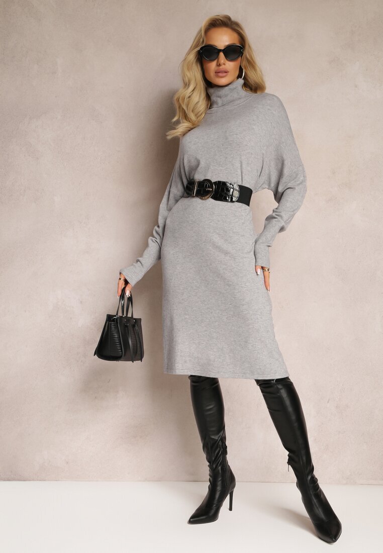 m&d fashion Rochie Pulover Gri cu croială tip cutie Horrene