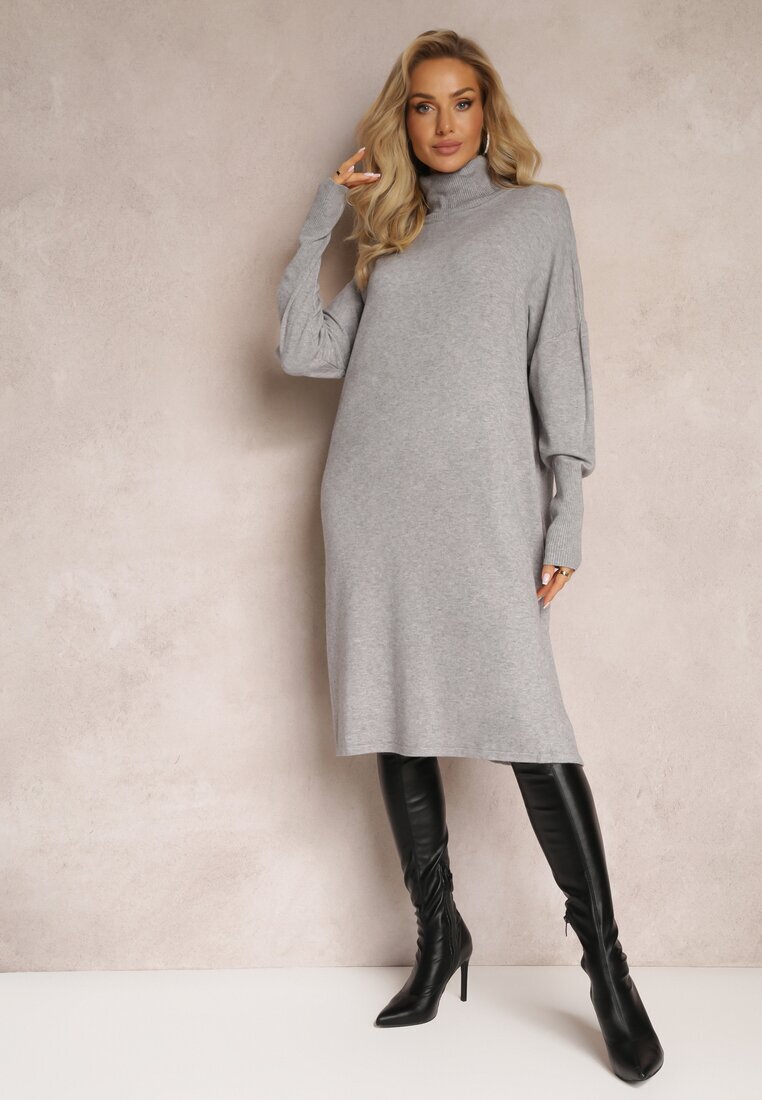 m&d fashion Rochie Pulover Gri cu croială tip cutie Horrene