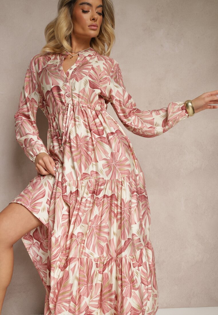 m&d fashion Rochie Roz închis Cloș din Vâscoză cu Imprimeu floral Edirionea